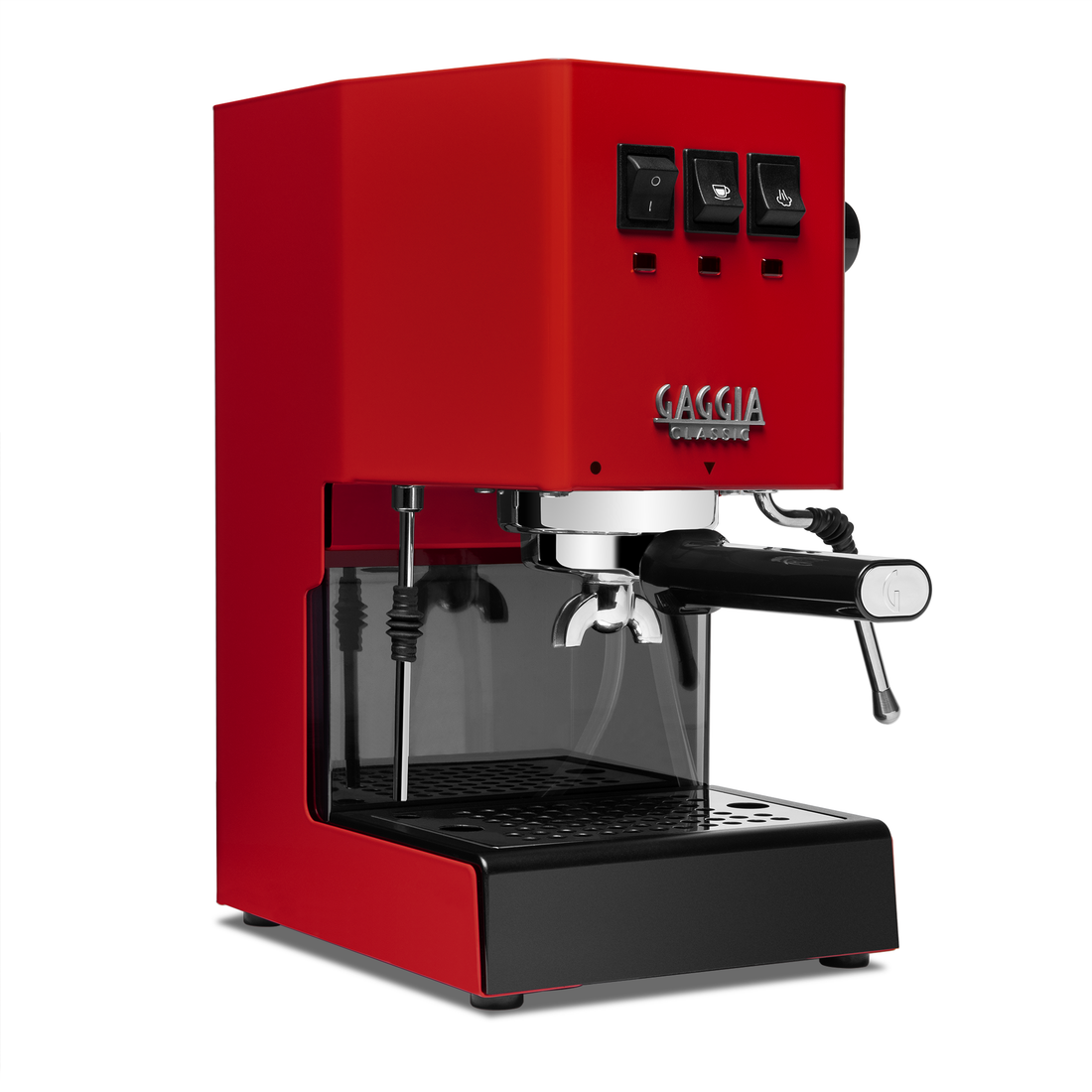 Gaggia Classic Pro E24 Cherry Red front angle || Cherry Red