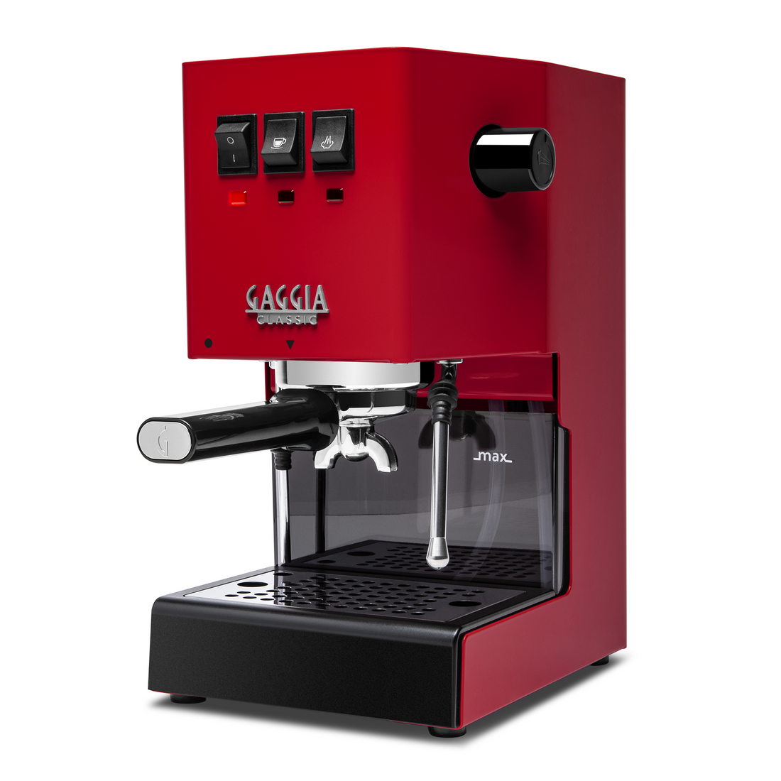 Gaggia Classic Pro E24 Cherry Red front angle || Cherry Red