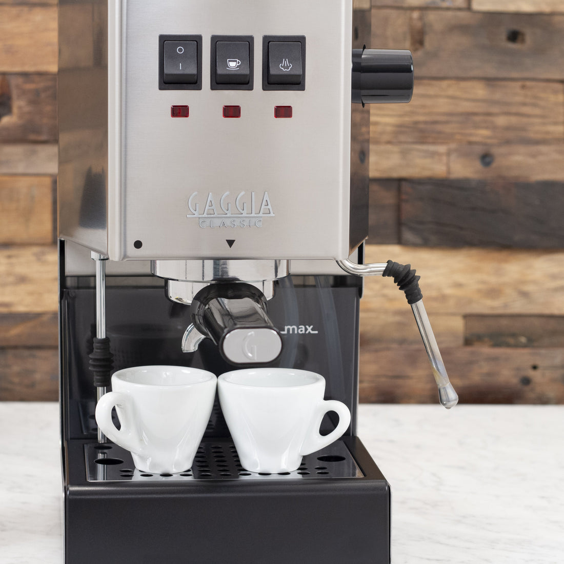 Gaggia Classic Pro E24 Stainless Steel Front with cups || Stainless Steel