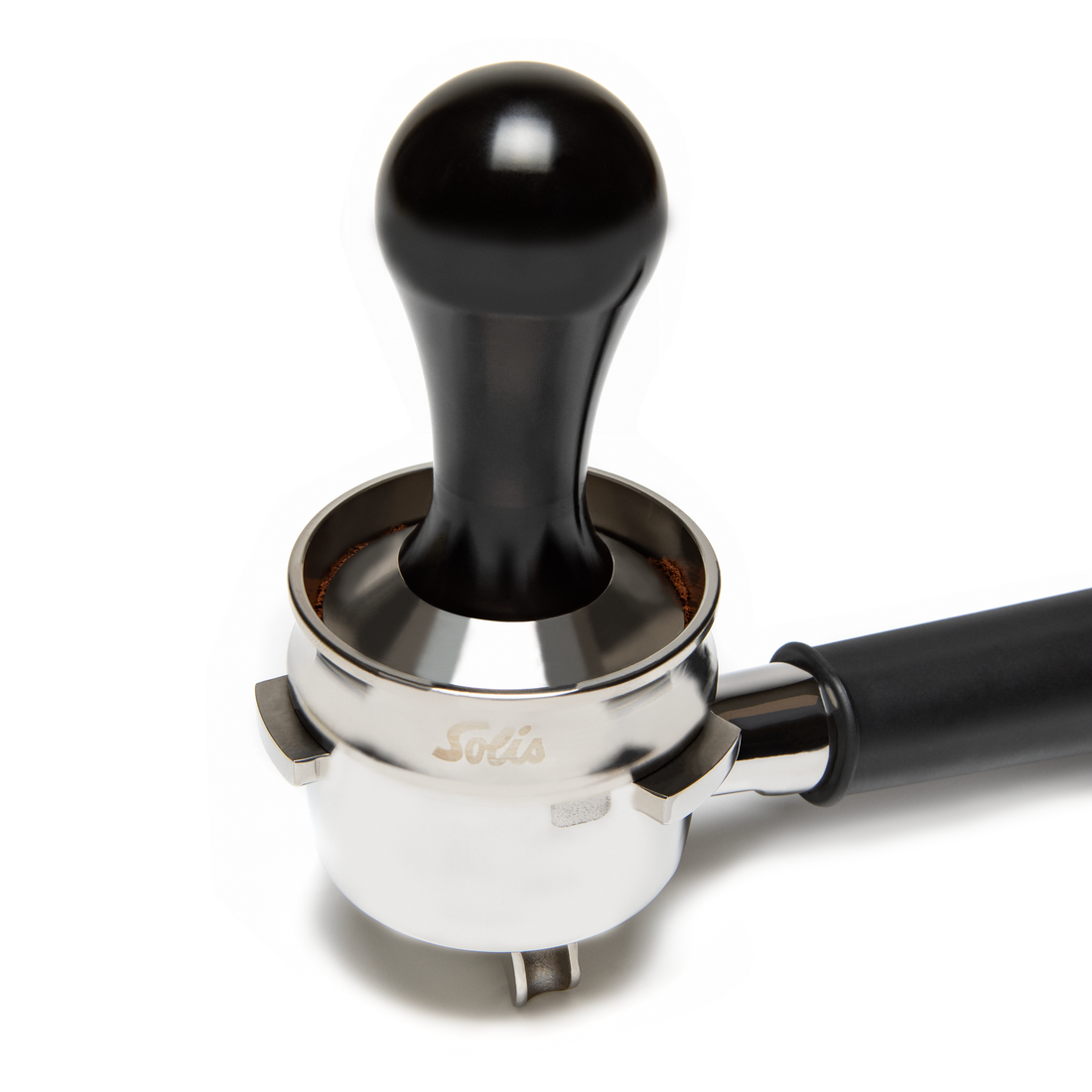 Solis Perfetta Dosing Ring on Portafilter with Tamper