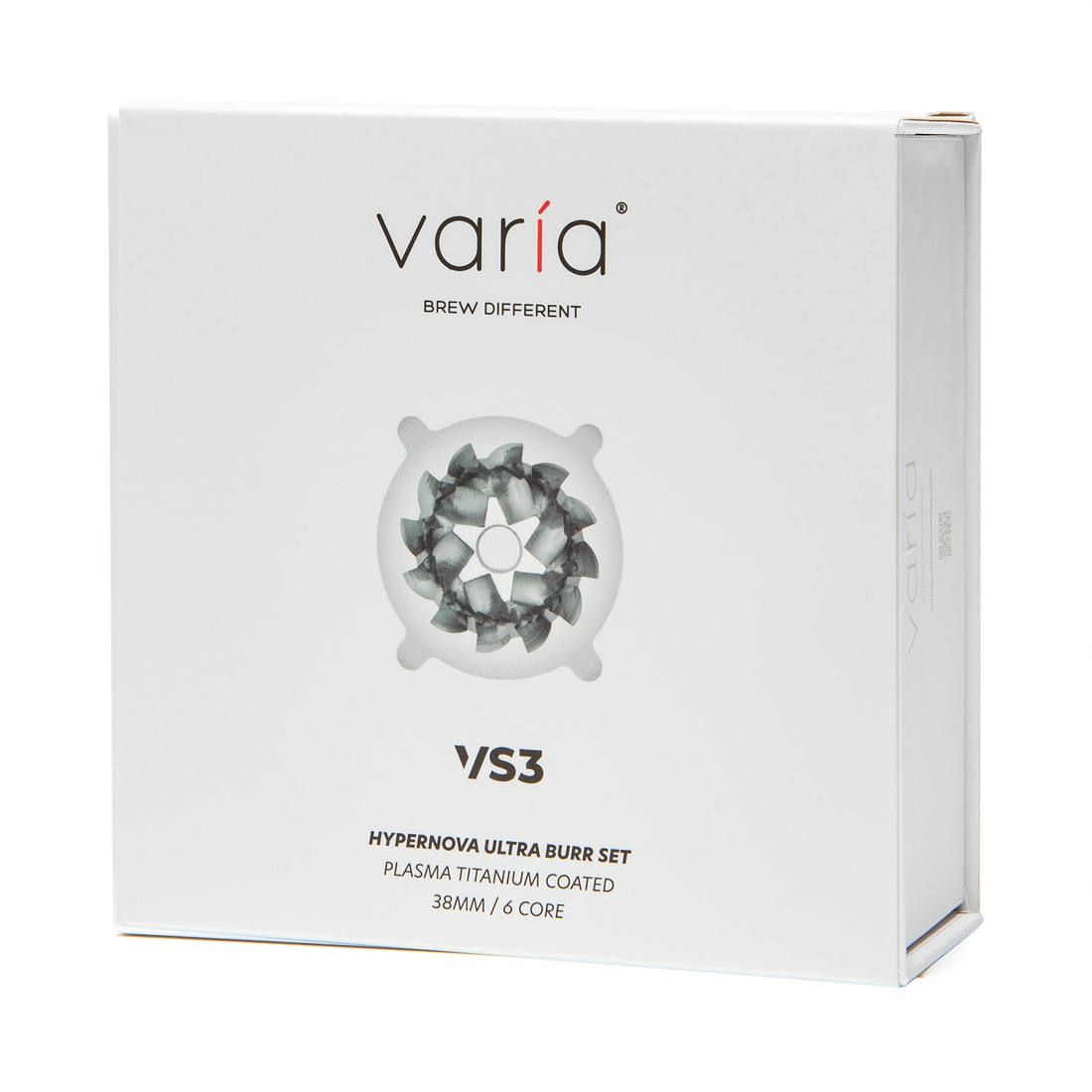 Varia VS3 Hypernova ULTRA Plasma Titanium Plated 38mm Conical Burr Set Packaging Exterior || Hypernova ULTRA Plasma Titanium Plated