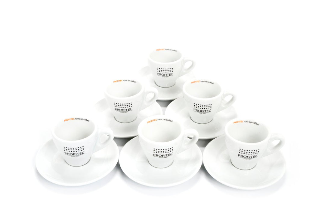Profitec Espresso Cup Set (6 Cups and Saucers) Bird's Eye.