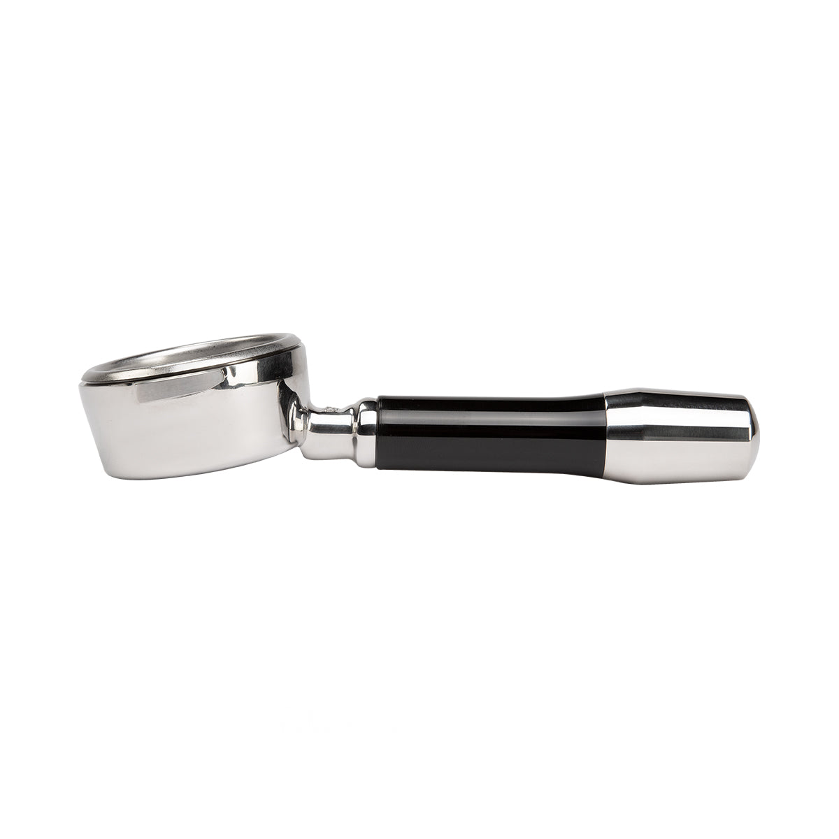 ECM Stainless Steel Bottomless Portafilter with Angled Handle