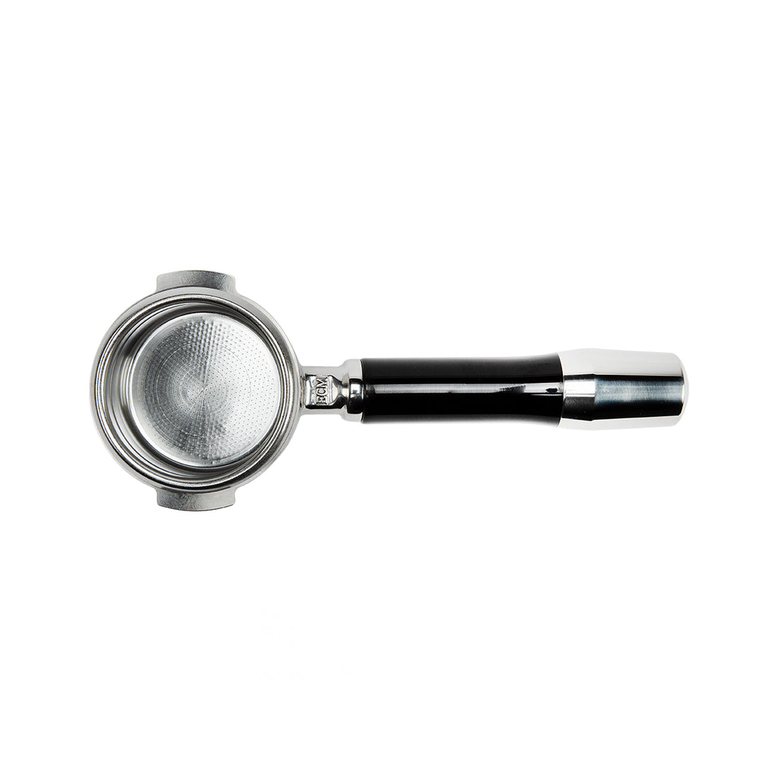 ECM Stainless Steel Bottomless Portafilter with Angled Handle