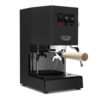 Image 1 of 70 - Gaggia Classic Pro E24 Thunder Black front angle maple || Thunder Black