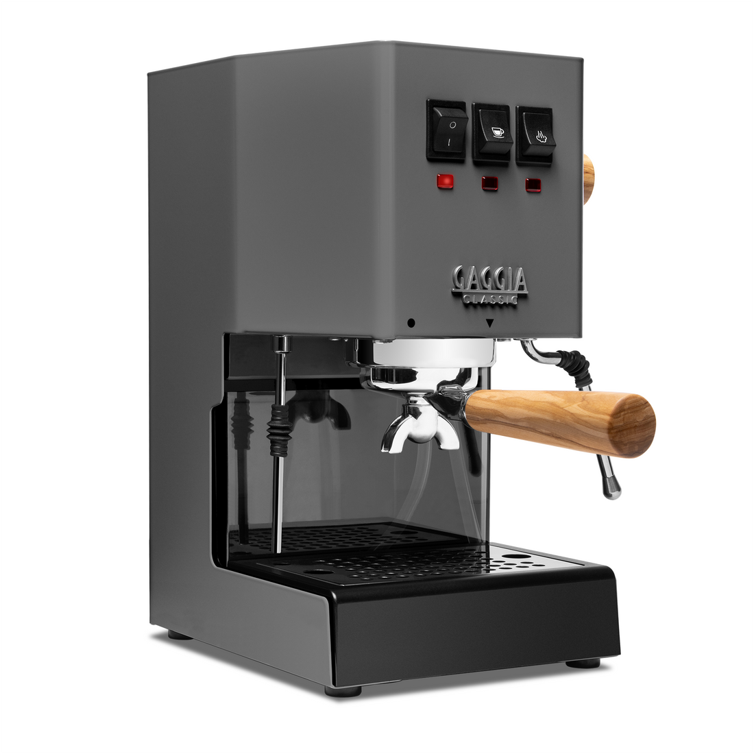 Gaggia Classic Evo Pro Espresso Machine in Industrial Grey with Olive Wood