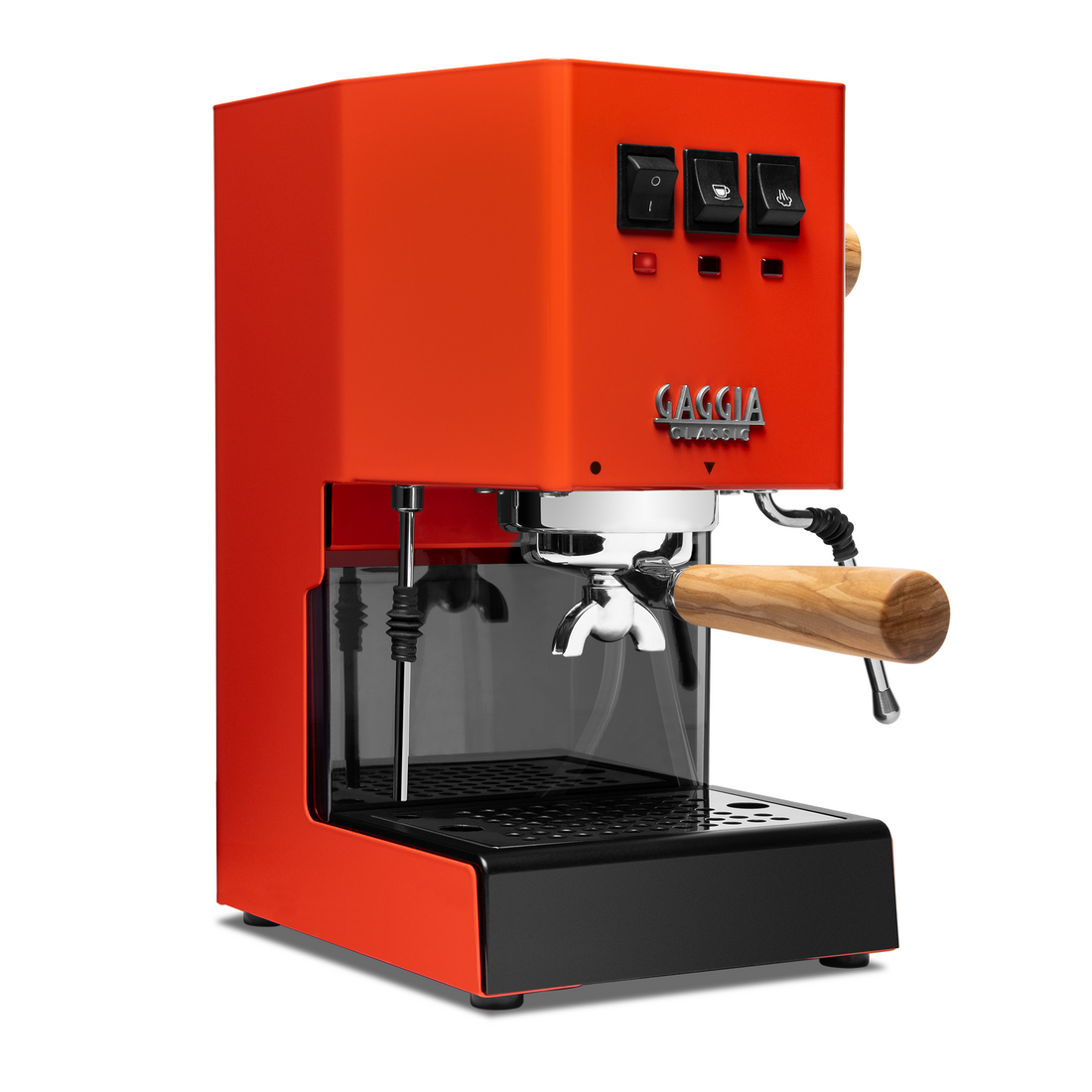 Gaggia Classic Evo Pro Espresso Machine in Lobster Red with Olive Wood