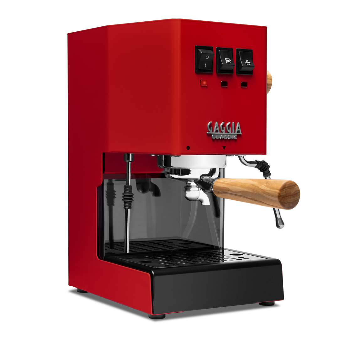 Gaggia Classic Evo Pro Espresso Machine in Cherry Red with Olive Wood
