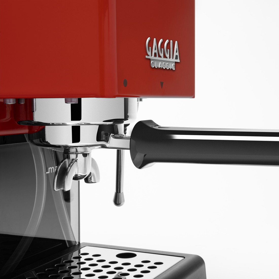 Gaggia Classic Evo Pro Espresso Machine in Cherry Red with Tiger Maple