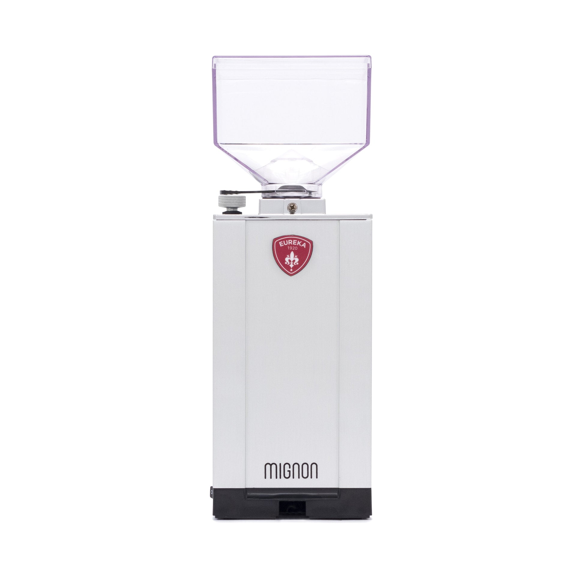 Eureka Mignon Magnifico Coffee Grinder in Polished Natural Silver Rear Facing || polished natural silver