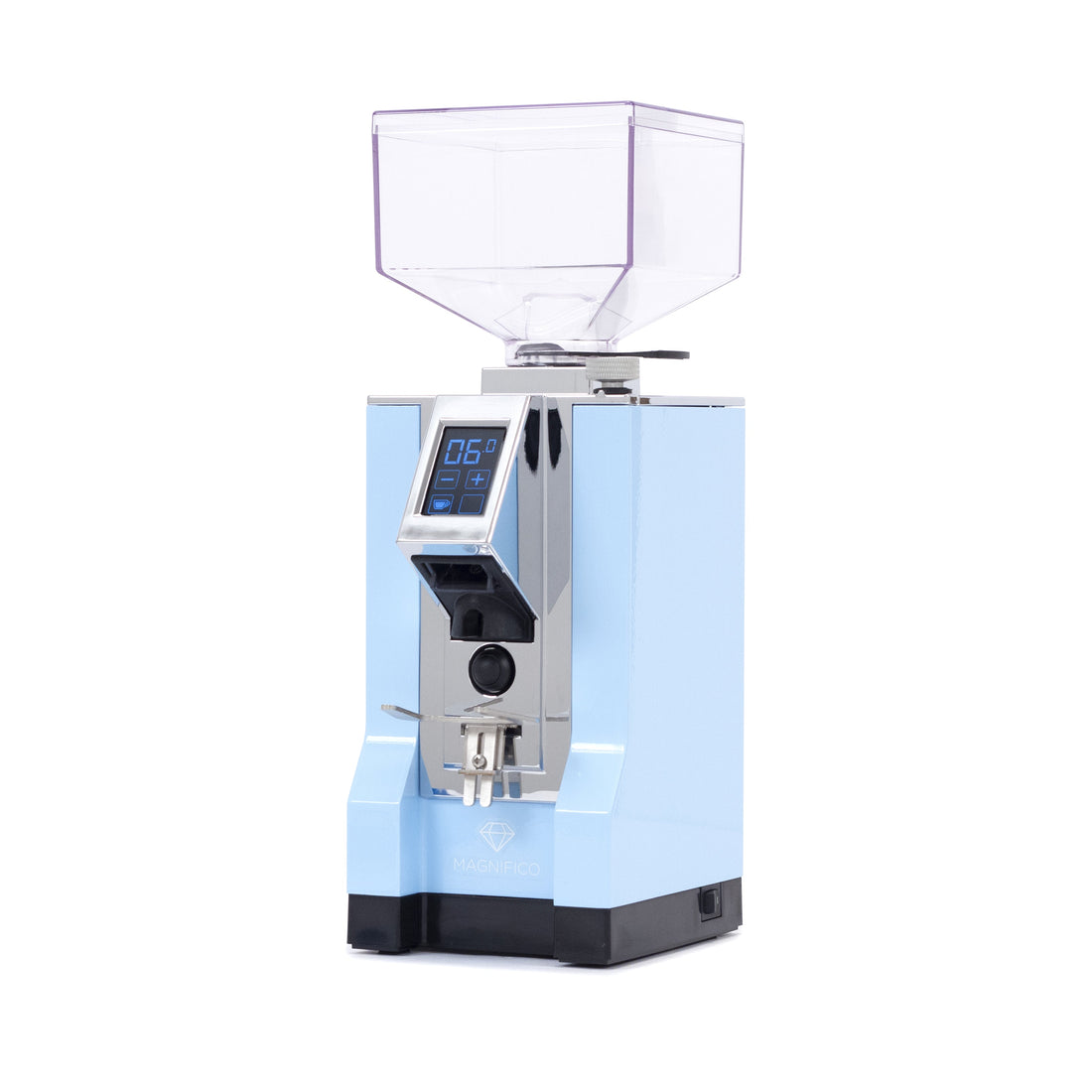 Eureka Mignon Magnifico Coffee Grinder in Pale Blue Left Angled || pale blue