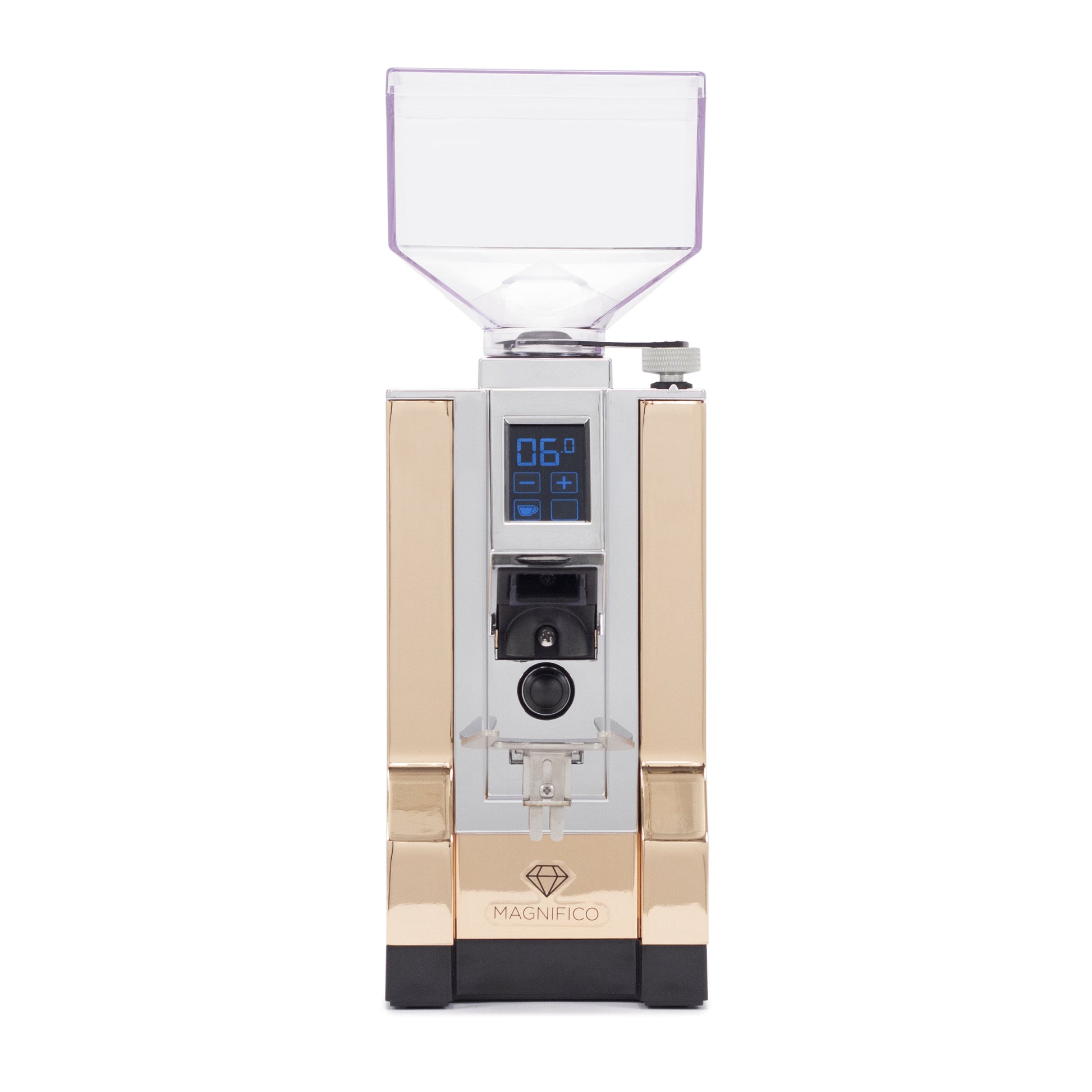 Eureka Mignon Magnifico Coffee Grinder in Rose Gold Front Facing || rose gold