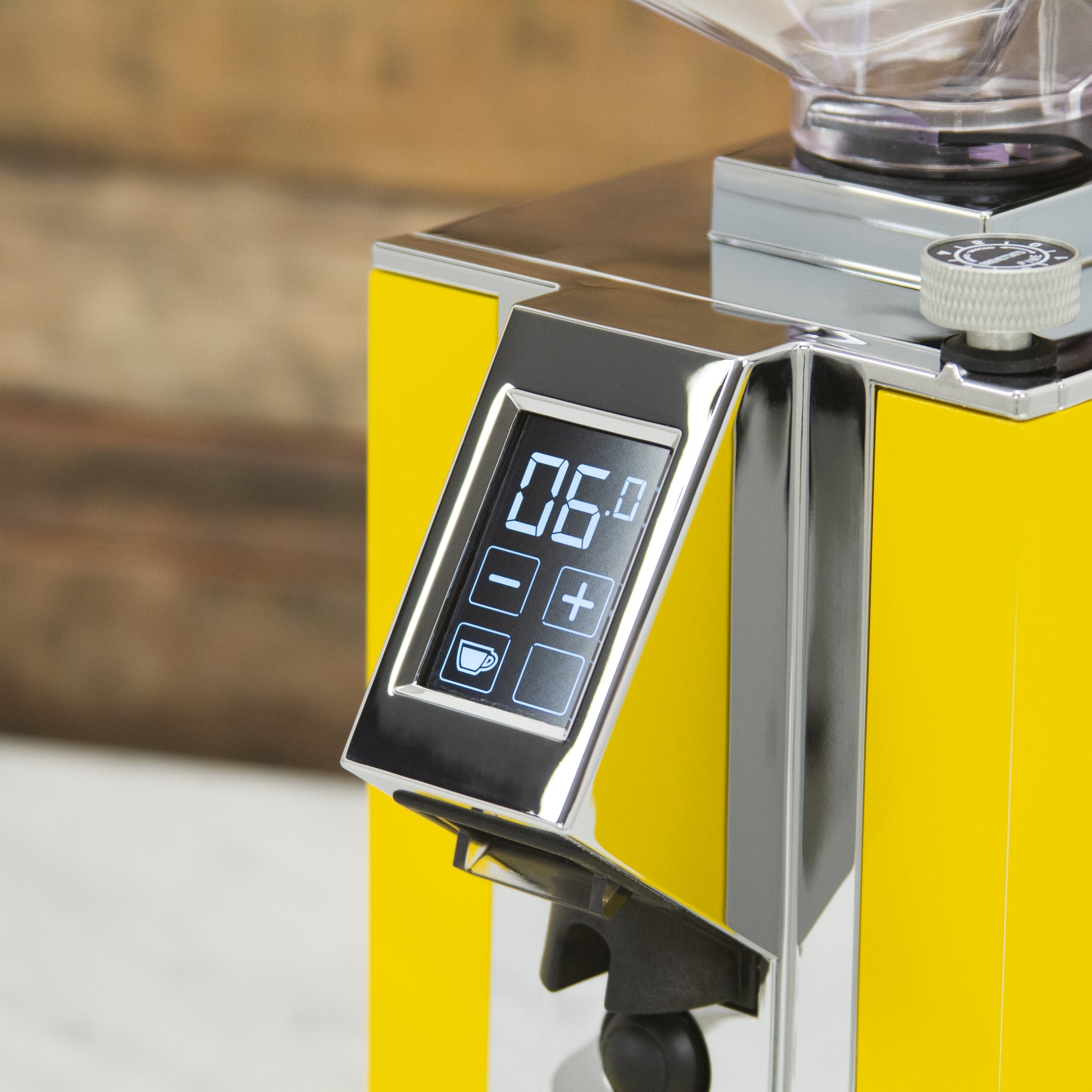 Eureka Mignon Magnifico Coffee Grinder in Yellow Touch Screen || yellow