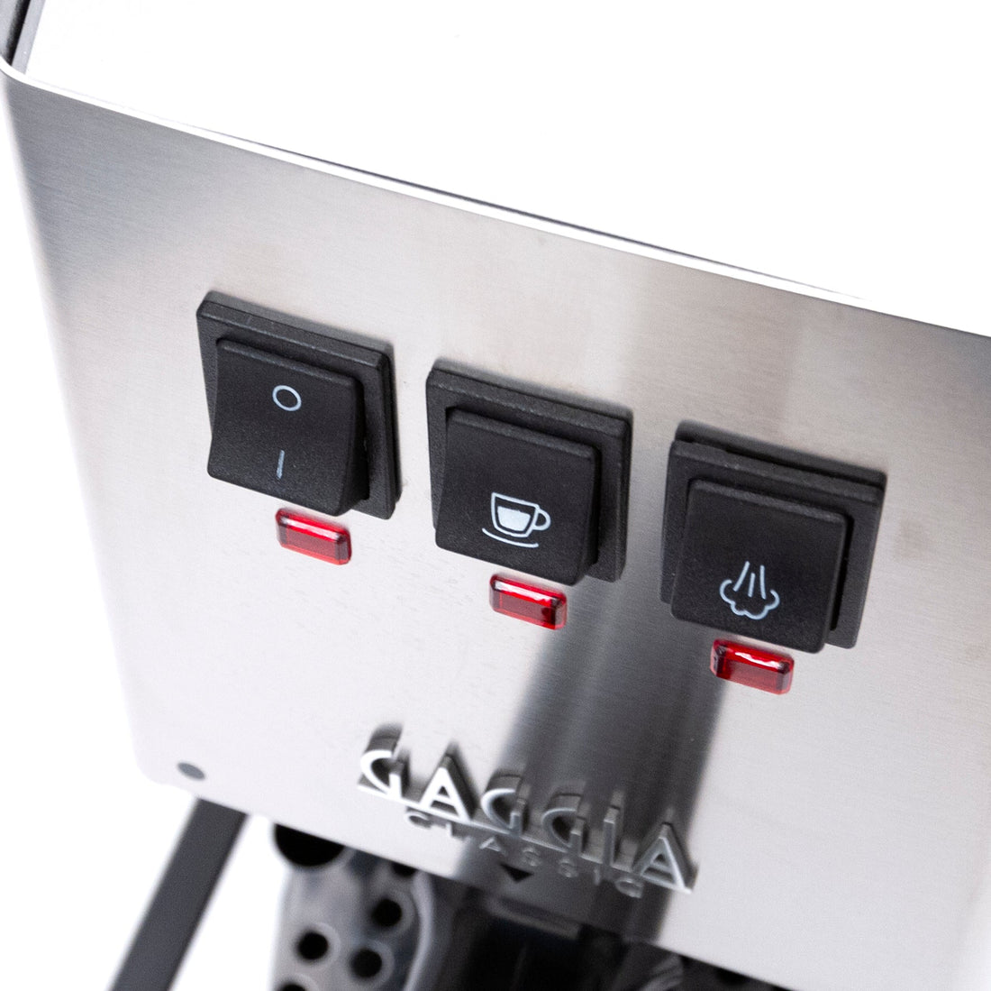 Gaggia Classic Pro E24 Stainless Steel switches overhead || Stainless Steel