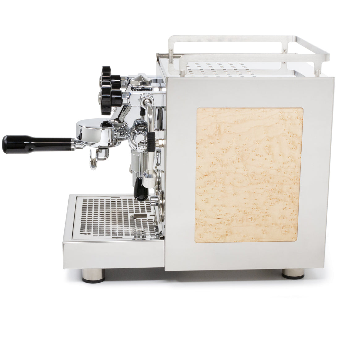 Profitec Pro 600 with Maple Birdseye Panels left profile|| Maple Birdseye