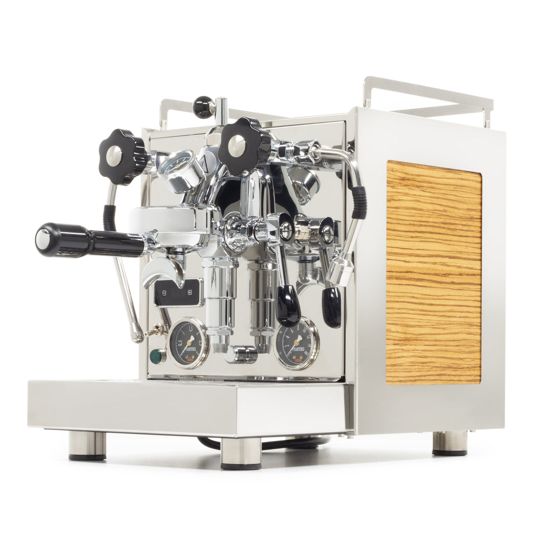 Profitec Pro 600 with Zebrawood Panels and Flow Control Left Facing || Zebrawood