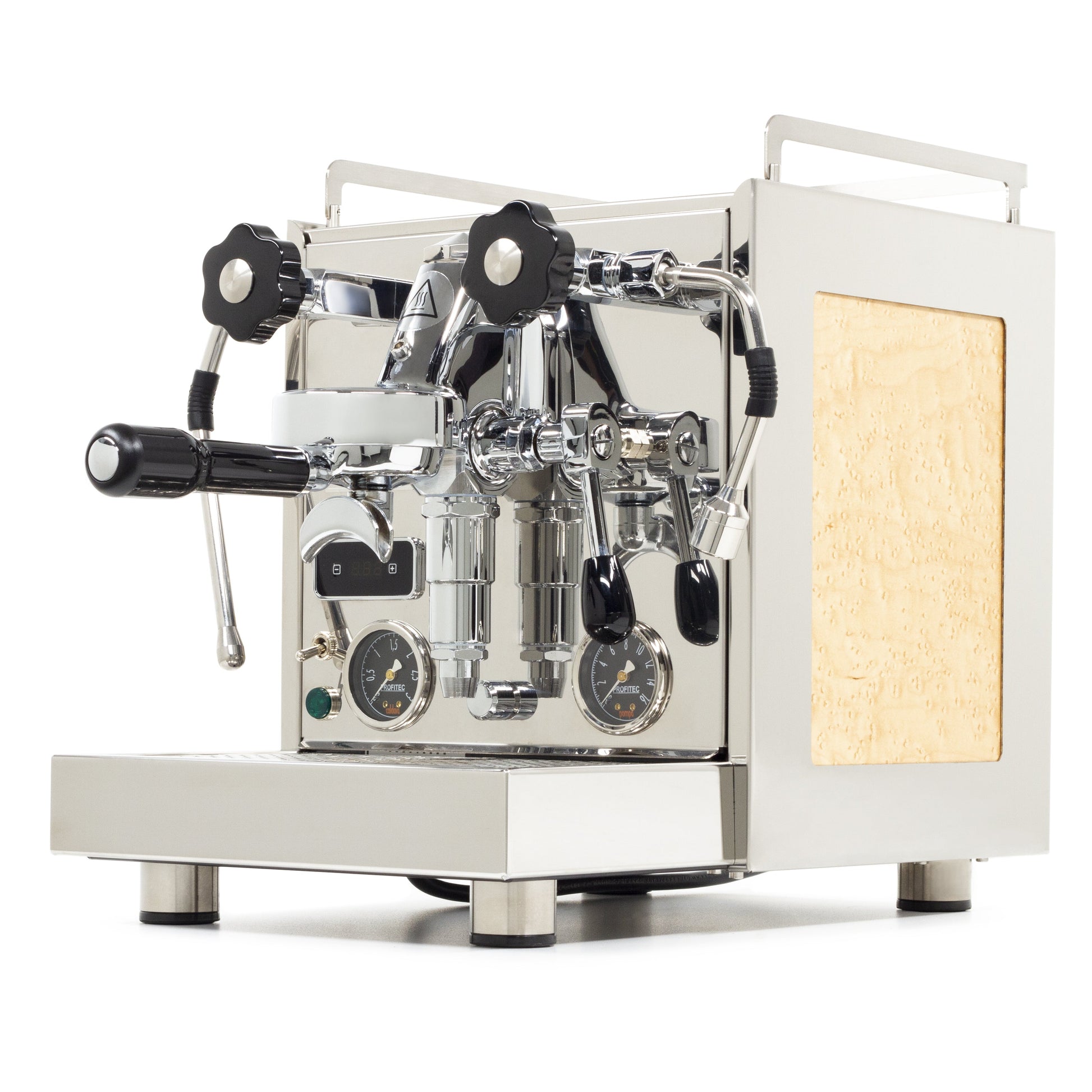 Profitec Pro 600 with Maple Birdseye Panels Left Facing || Maple Birdseye