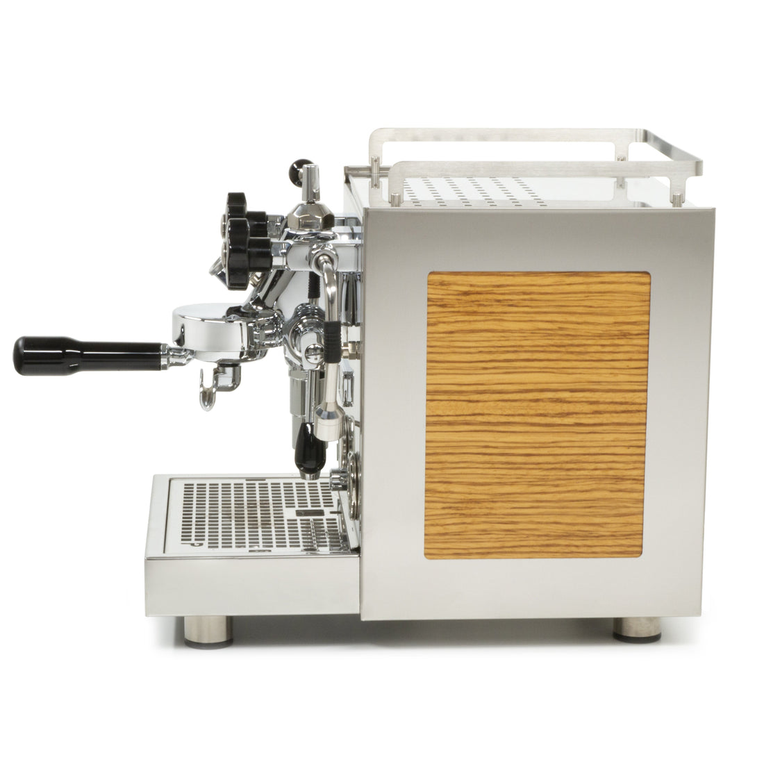 Profitec Pro 600 with Zebrawood Panels and Flow Control left profile || Zebrawood