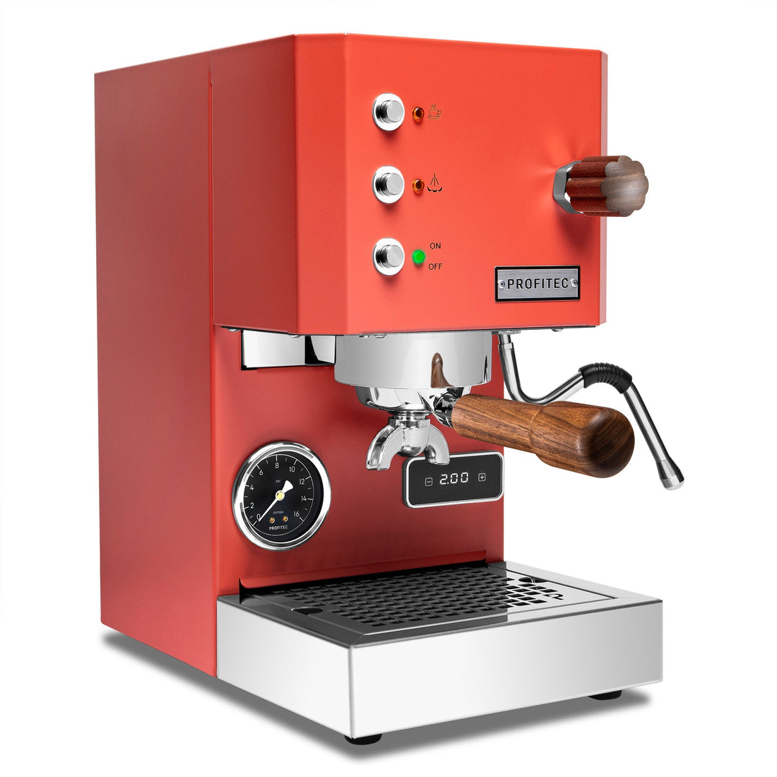 Profitec GO Espresso Machine - Red with Walnut