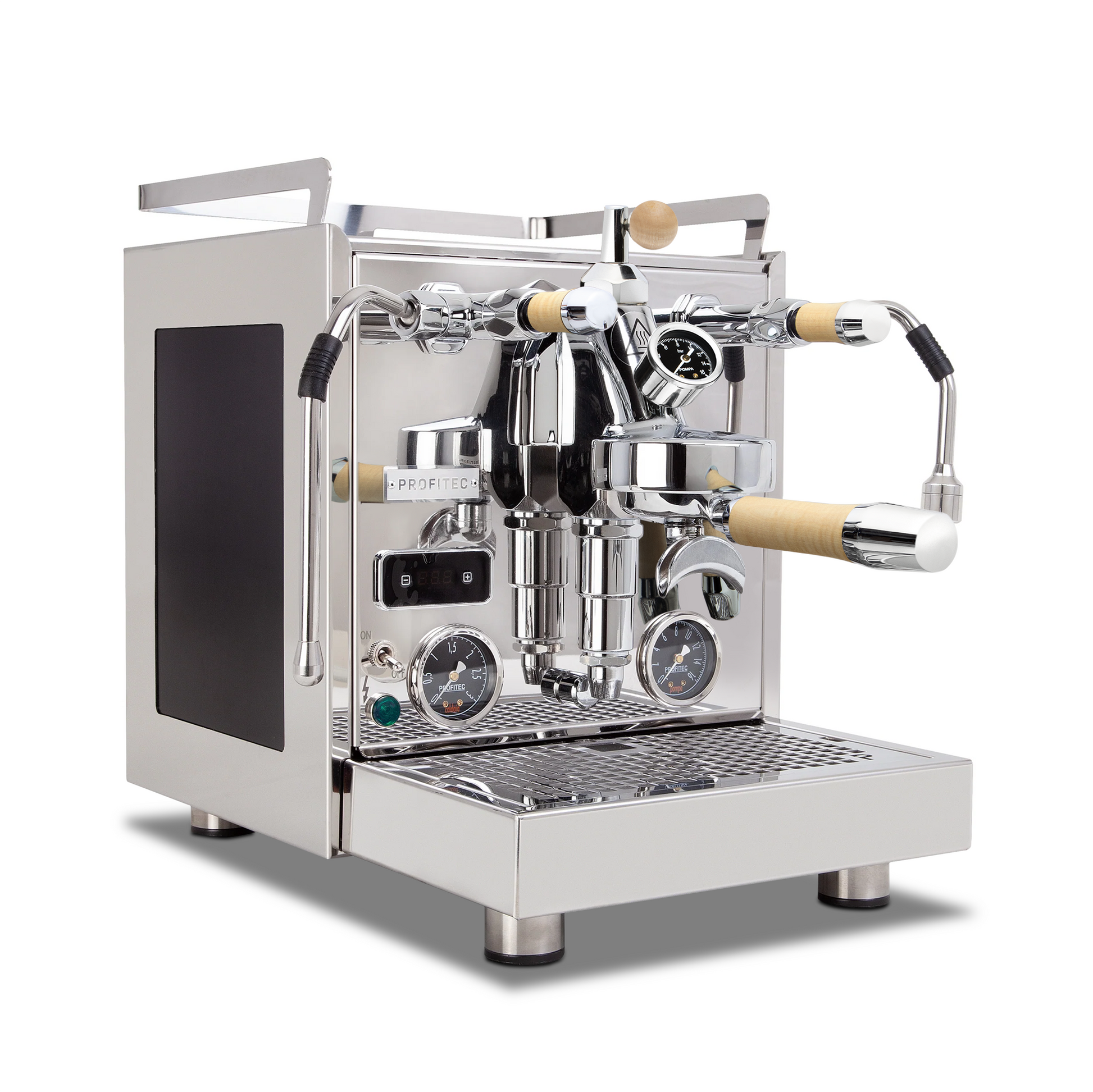 Profitec Pro 600 Quick Steam Plus with Elegant Tiger Maple Accents and Flow Control Right Facing || Tiger Maple