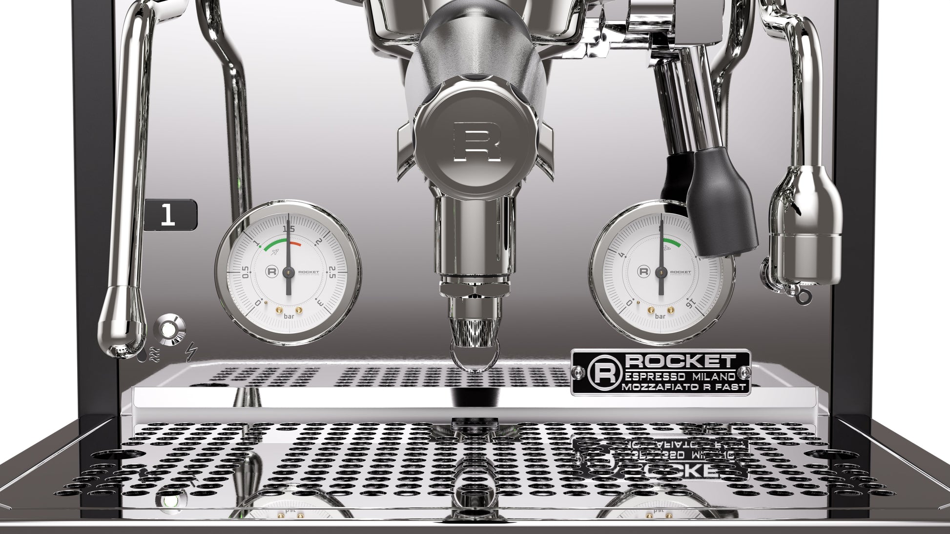Rocket Espresso Mozzafiato FAST R Black Gauge and Portafilter Detail || Black