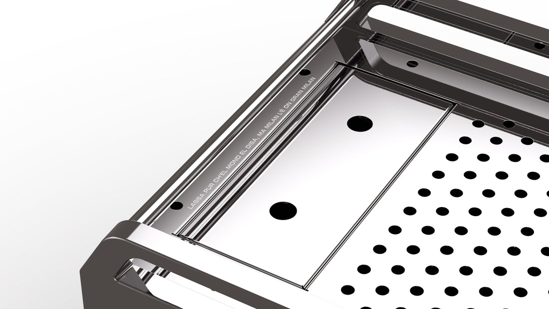 Rocket Espresso Mozzafiato FAST V Stainless Steel Cup Tray Detail || Stainless Steel