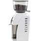 Baratza Vario W+ Coffee Grinder in White with Ground Coffee Container Left Profile || White