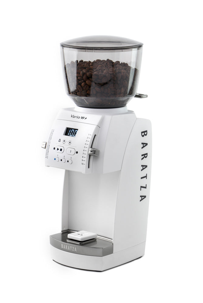 Baratza Vario W+ Coffee Grinder in White Left Facing || White