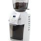 Baratza Vario Plus Coffee Grinder in White with Ground Coffee Container Left Facing || White