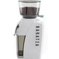 Baratza Vario Plus Coffee Grinder in White with Ground Coffee Container Left Facing || White