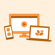 Illustration of a computer monitor, smartphone, and tablet on a beige background