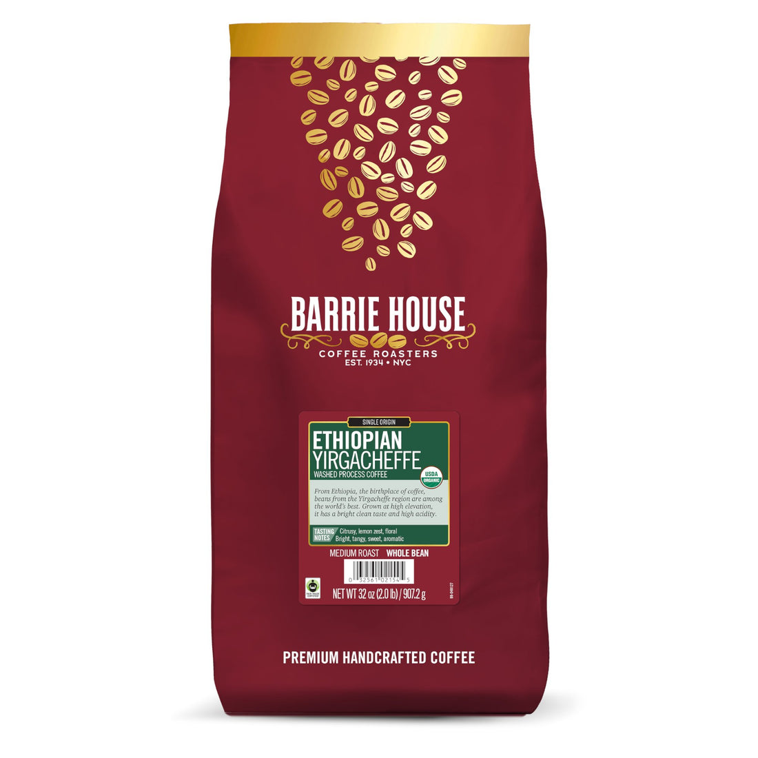 Barrie House Ethiopian Yirgacheffe Single Origin Fair Trade Organic Coffee 2lb
