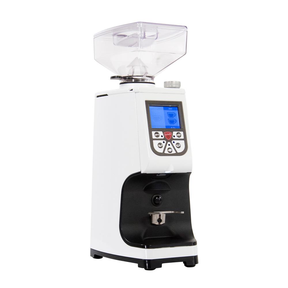 Eureka Atom Espresso Grinder, angled || White